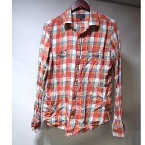 Vince Men’s Large Madras Plaid Double Pocket Cotton Button Down Shirt